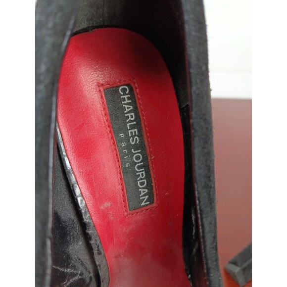 Charles Jourdan Paris Open-Toed Booties Heels Size 8.5 Black Suede EUC - Picture 8 of 9